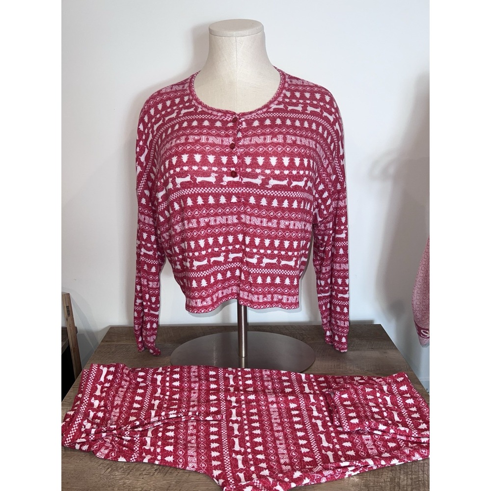 Victoria's Secret PINK Sz XL Red&White Christmas Pj Set Soft Stretchy